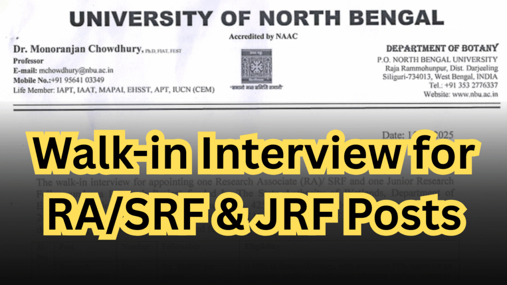 University of North Bengal Recruitment 2025: Walk-in Interview for RA ...